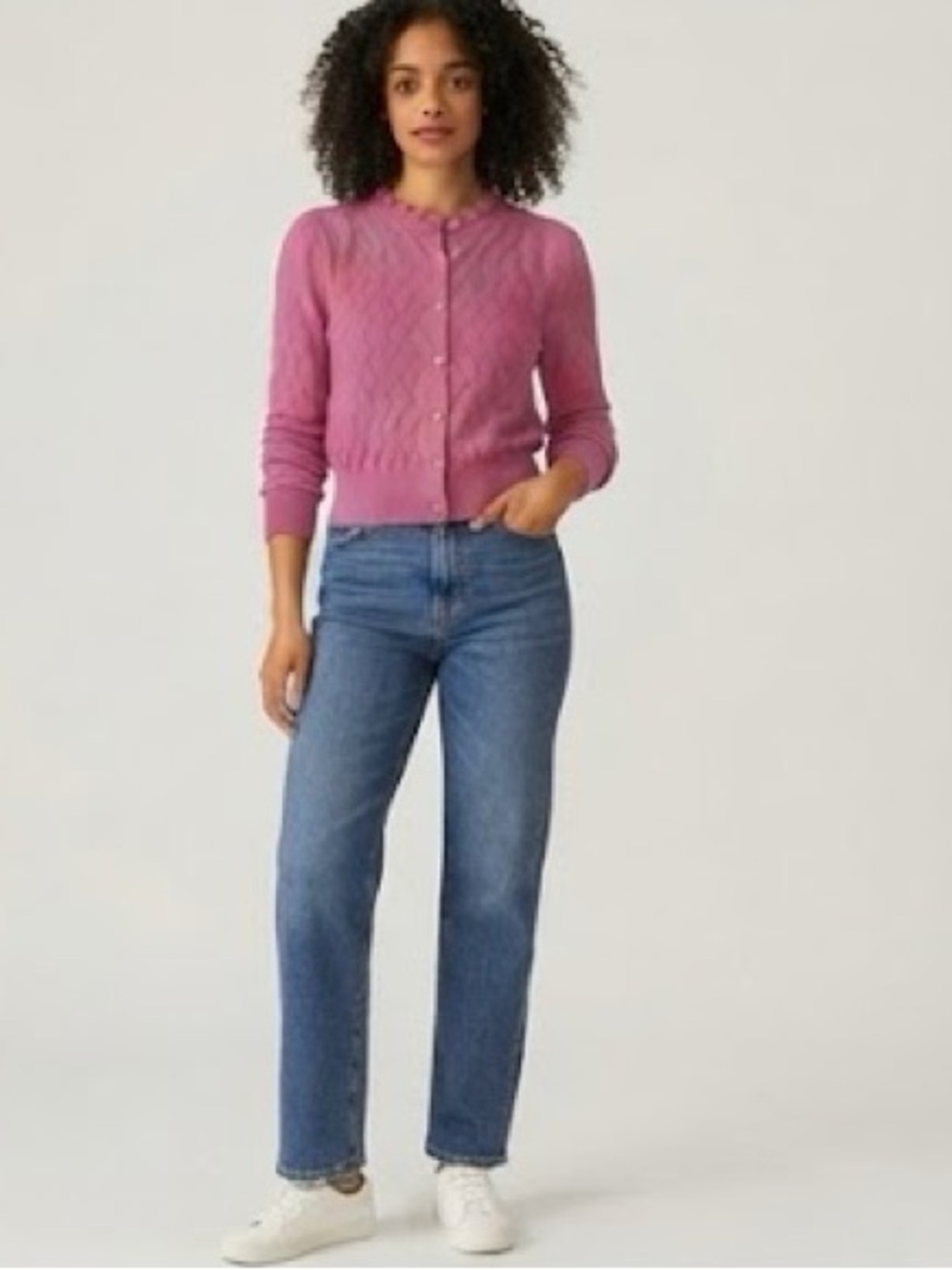 French Connection Raspberry Pink Textured Knit Button Up Cardigan Pullover - Picture 11 of 12